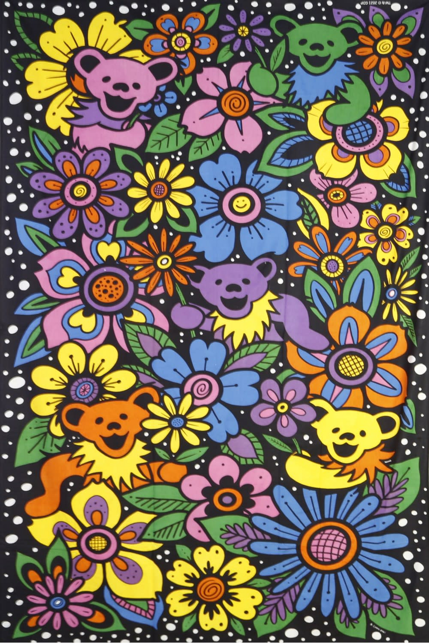 3-D Grateful Dead Flower Bears Tapestry (60"x90")