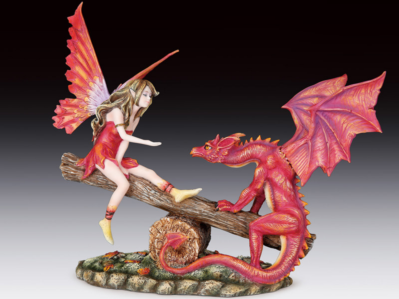 Fairy and Dragon On Seesaw Figurine (8.75")