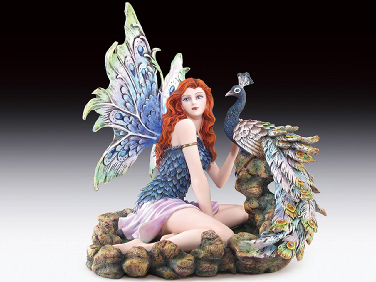Fairy with Peacock Statue (12")