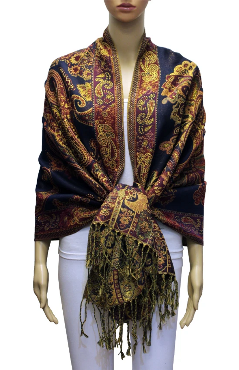Metallic Pashmina Scarf Floral Paisley