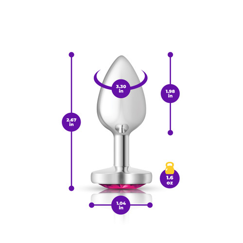 Bright Pink Heart Gem Silver Metal Plug - Sm