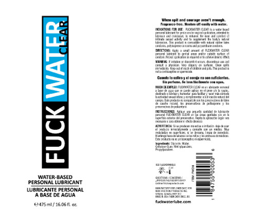 Fuck Water Clear 16oz Water Bases Lubricant