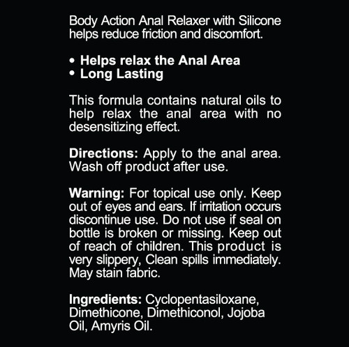 Body Action Anal Relaxer Silicone Lubricant 1.7 Oz