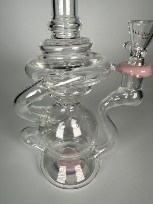 Illuminati Glass Recycler Water Pipe Pink Accents Clear Borosilicate Glass Hookah Rig (10.5")
