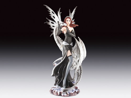 Fairy with White Dragon Statue (10.5")
