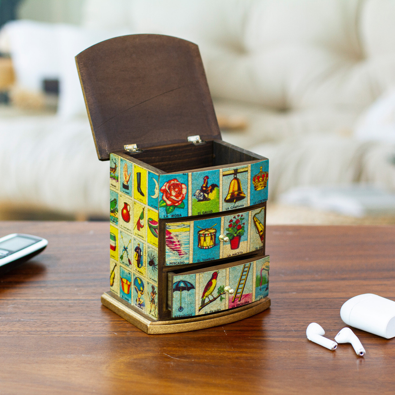 Mexican Bingo Decoupage on Wood Jewelry Box 'Mexican Loteria ...