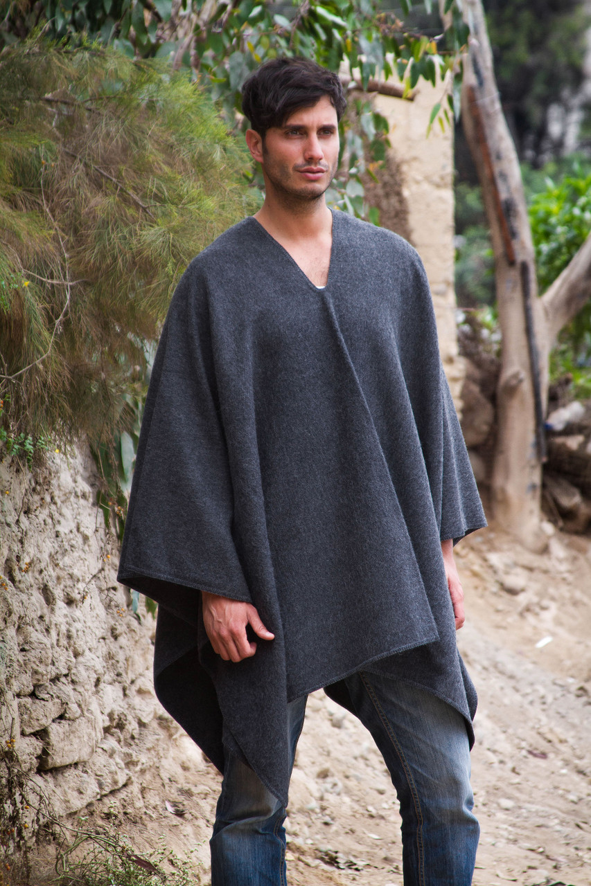 V-neck Poncho for Men Artisan Crafted in Peru 'Inca Explorer in