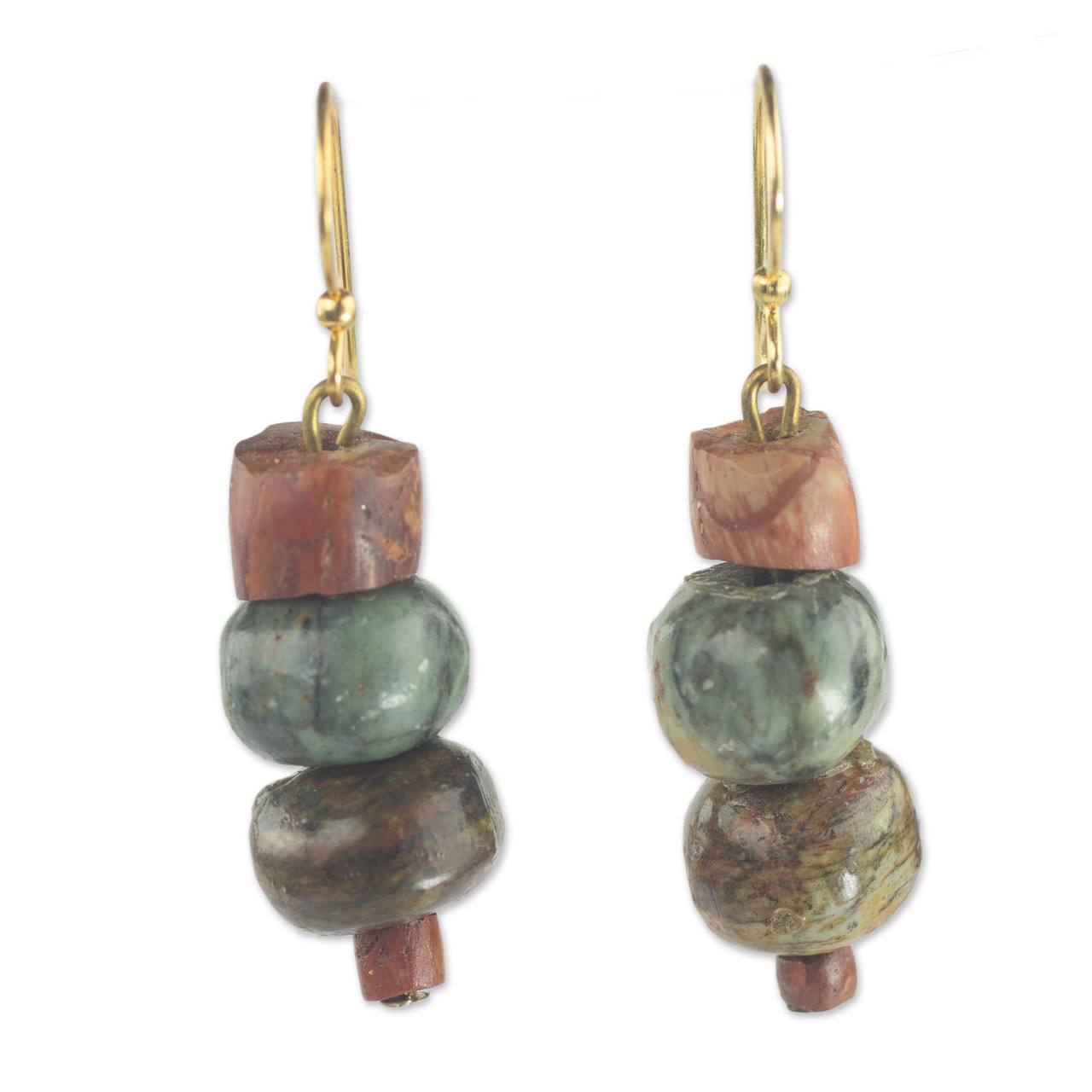 Soapstone and Bauxite Bead Dangle Earrings from Ghana 'Rustic Joy