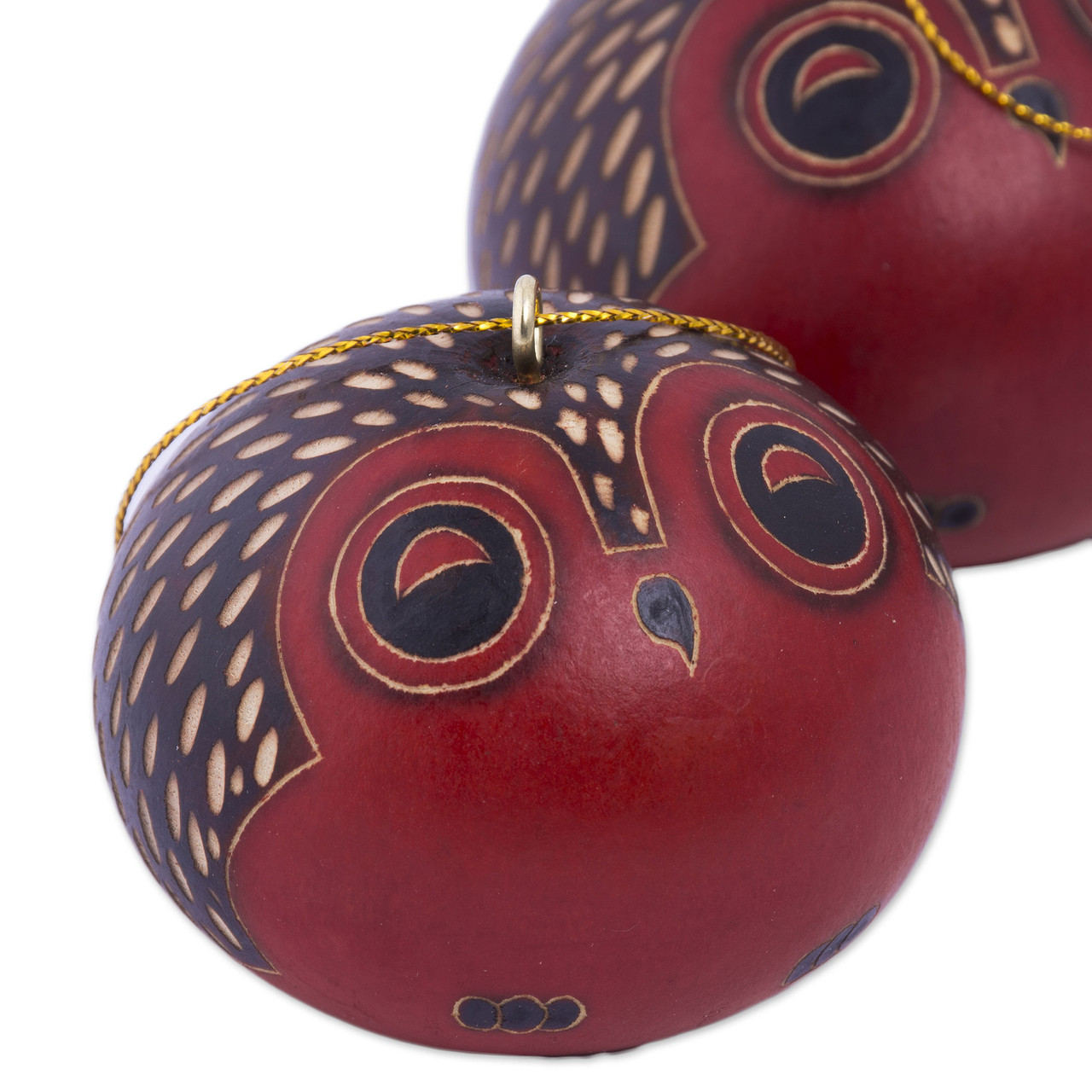 Set of 4 Dried Gourd Peacock Ornaments from Peru - Andean Peacocks