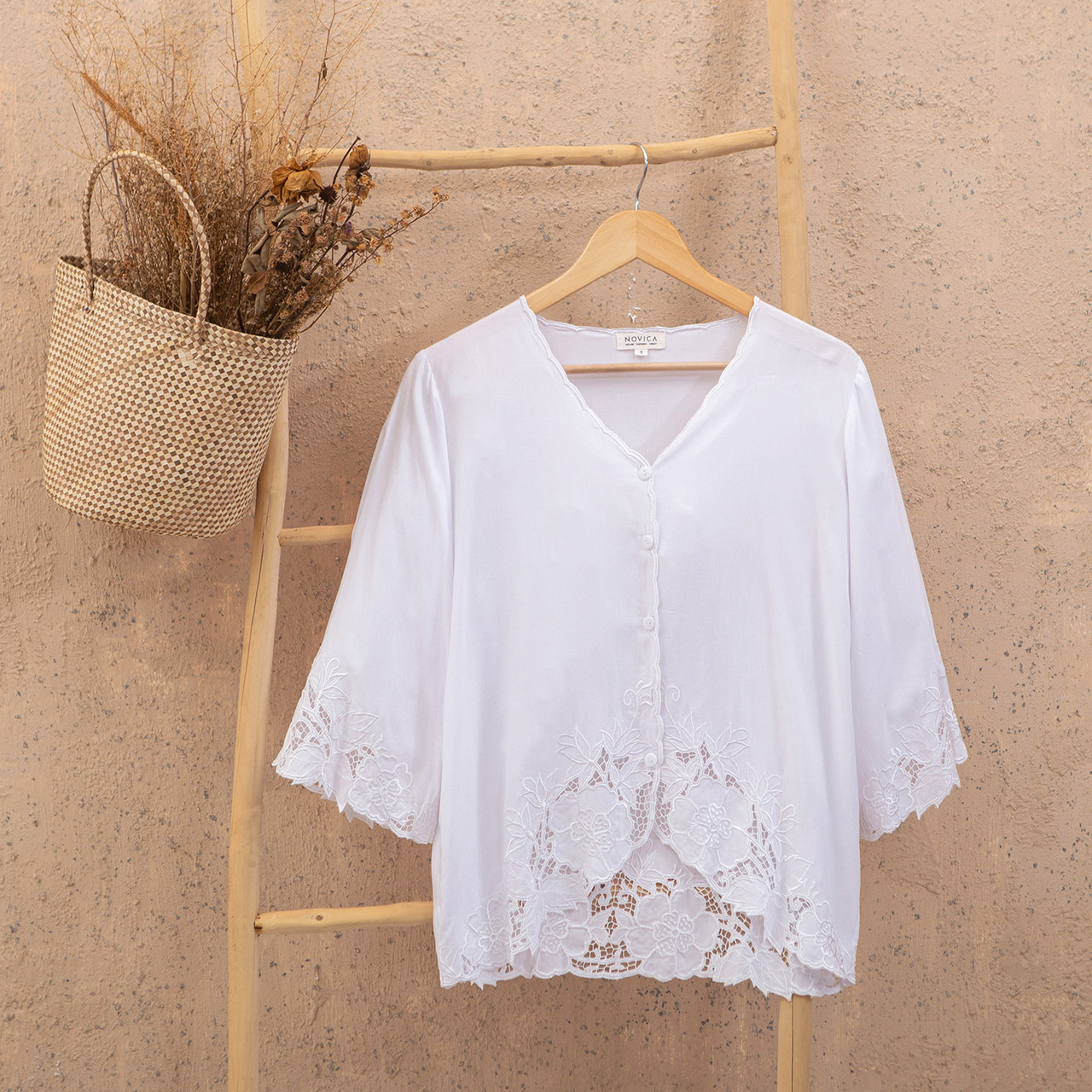 made in USA Flower Ivory 半袖 blouse rayon made in USA Flower Ivory 半袖 blouse rayon Floral