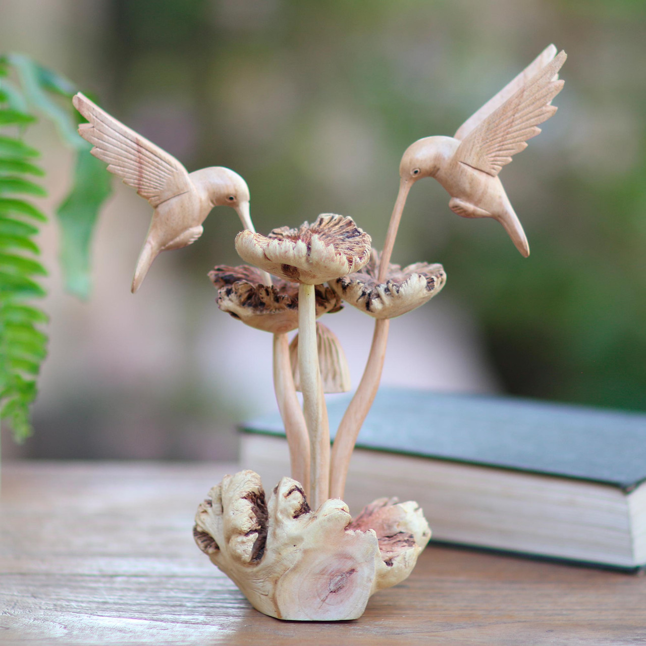 Unique Wood Sculpture of Hummingbirds and Mushrooms 'Hummingbirds and  Mushrooms' - International Medical Corps