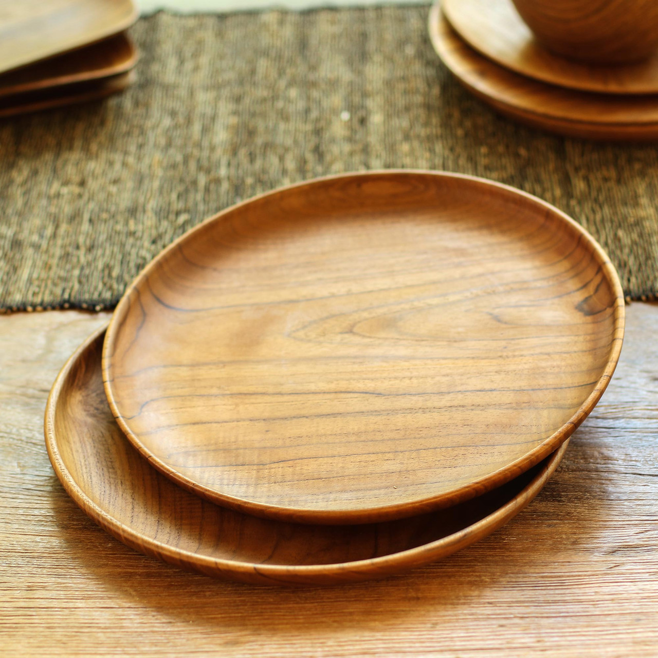 Handmade Teak Wood Dinner Plates from Bali Pair, 11 Inch 'Fit for a