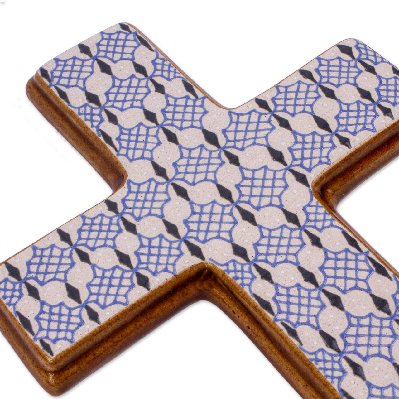 Hand Painted Ceramic Wall Cross from Mexico 'Sacred Peace