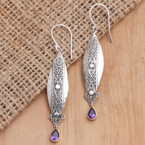 Amethyst and Sterling Silver Dangle Earrings from Bali 'In Defense of Hope'