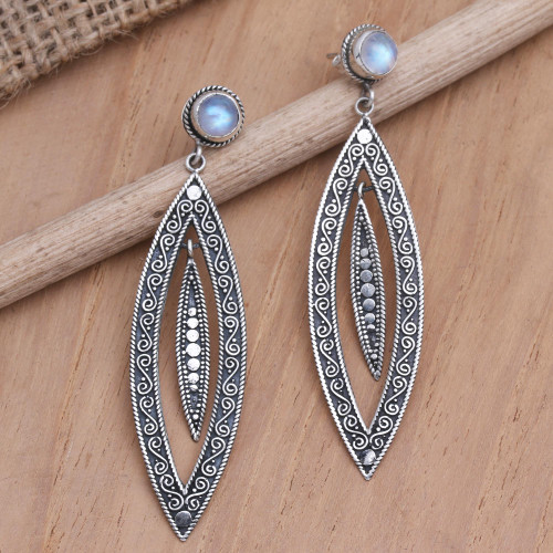 Rainbow Moonstone and Sterling Silver Dangle Earrings 'Smoldering Intuition'