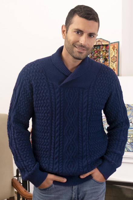 Midnight Blue Men's 100 Alpaca Pullover Sweater from Peru 'Midnight in Peru'