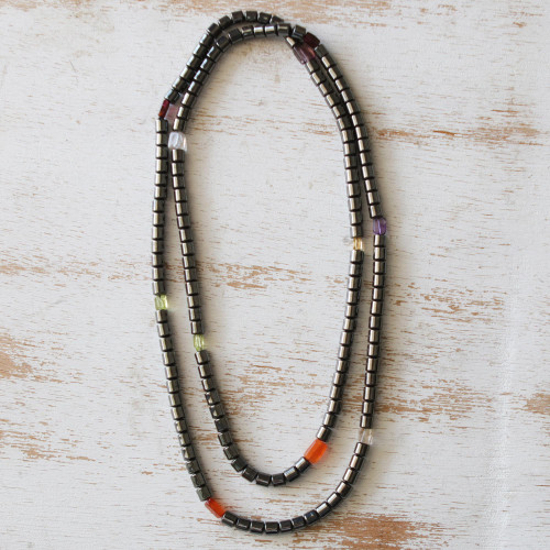 Long Beaded Gemstone Necklace from Brazil 'Inflection Point'