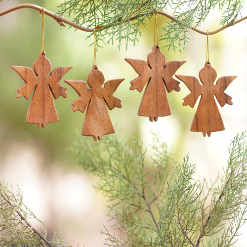 Hand Carved Angel Ornaments Set of 3 'Angel Silhouette'