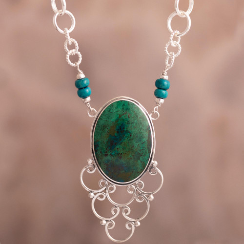 Handcrafted Chrysocolla and Sterling Silver Necklace 'Andes Baroque'