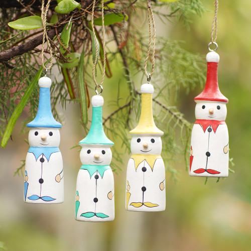 Handcrafted Snowman Ornaments Set of 4 'Snowman Parade'