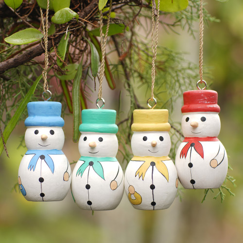 Snowmen Ornaments in Assorted Colors Set of 4 'Dapper Snowmen'