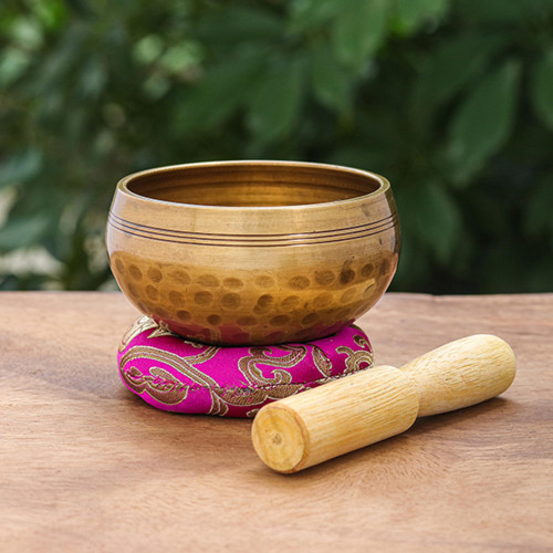 Hammered Finish Brass Alloy Singing Bowl Set 3 Pcs 'Orange Mantra'