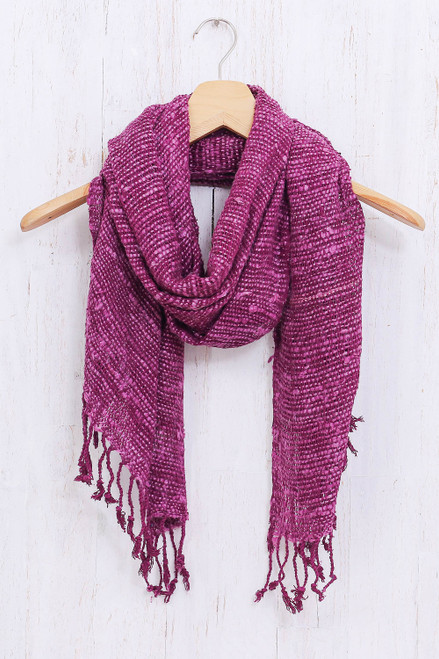 Purple Thai Silk Scarf with Fringe 'Aubergine Autumn'