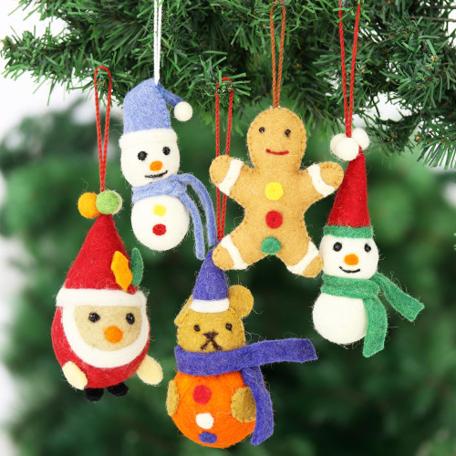 Artisan Crafted Christmas Ornaments Set of 5 'Christmas Friends'