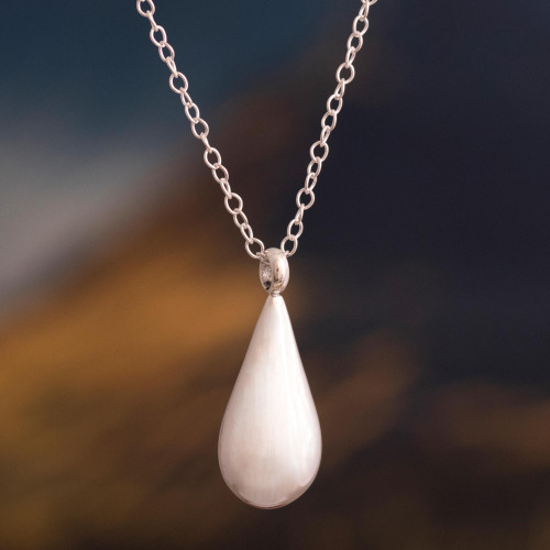 Classic Teardrop Pendant and Cable Chain in Sterling Silver 'Glowing Teardrop'