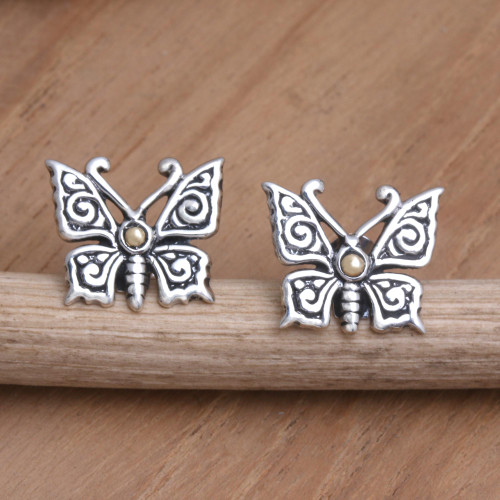 Gold-Accented Butterfly Button Earrings 'Wings of Tomorrow'