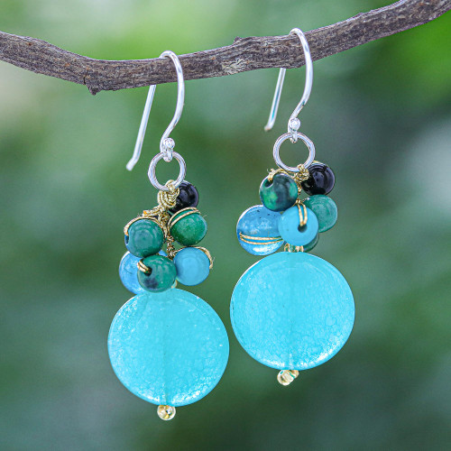 Multi-stone Turquoise Colored Dangle Earrings from Thailand 'Cyan Baubles'