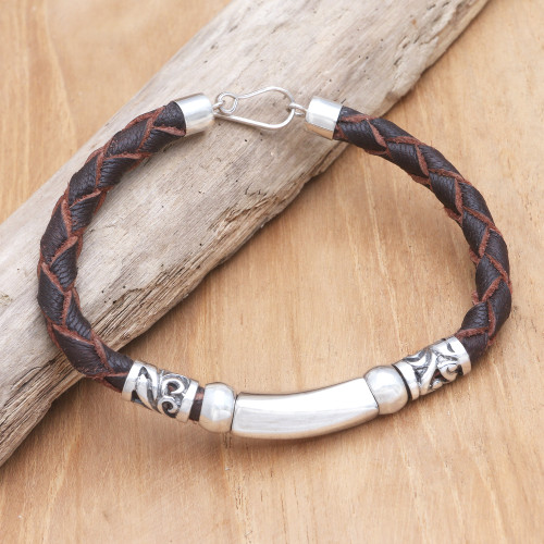 Genuine Leather and Sterling Silver Bracelet 'Morning Braid'