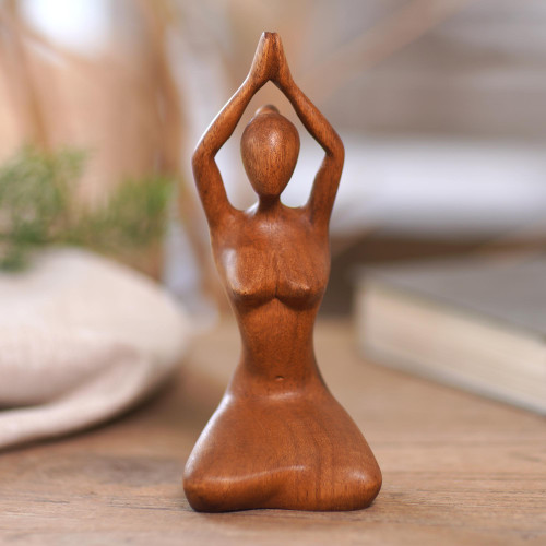 Suar Wood Statuette with Yoga Motif 'Meditative Asana'