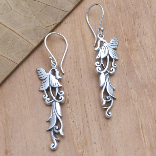 Sterling Silver Dangle Earrings with Floral Motif 'Shimmering Tendrils'