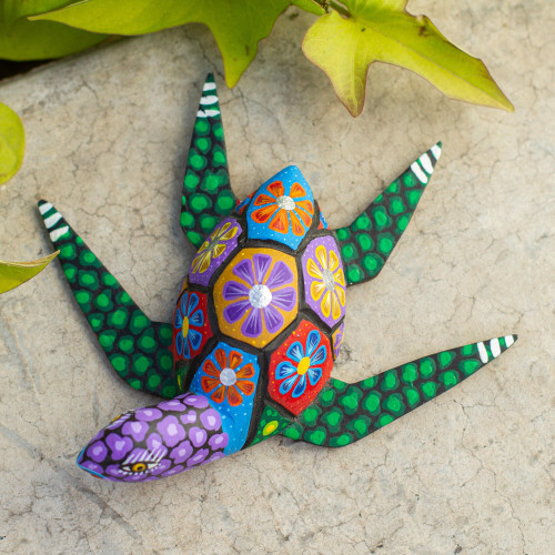 Hand Painted Alebrije Turtle Wood Sculpture from Mexico 'Psychedelic Turtle'