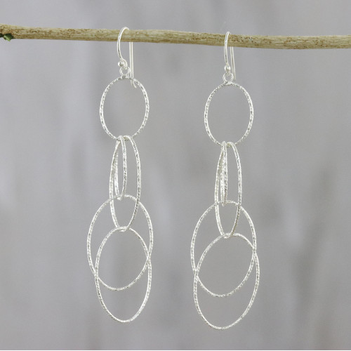 Hooped Sterling Silver Dangle Earrings from Thailand 'Darling Hoops' Hooped Sterling Silver Dangle Earrings from Thailand 'Darling Hoops'