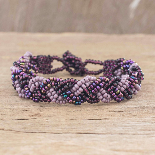 Hand Crafted Purple Bead Bracelet 'Braided Plum'