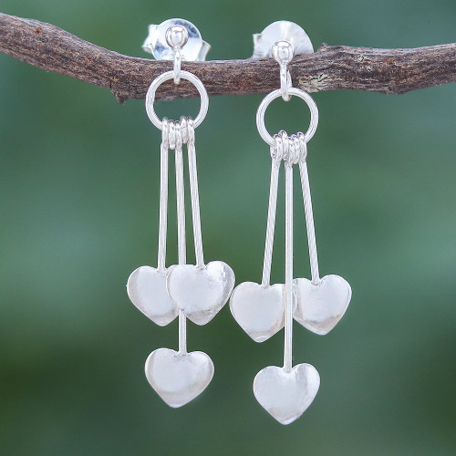 Sterling Silver Dangle Earrings with Heart Motif 'Trio of Hearts'