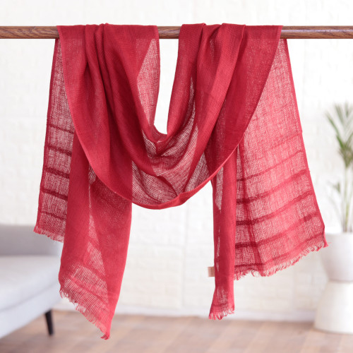 Red Linen Shawl made in India 'Dreams in Red'
