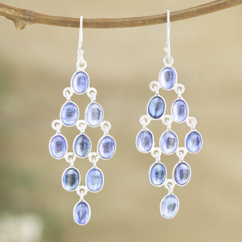 Sterling Silver and Kyanite Chandelier Earrings from India 'Meditation Drops'