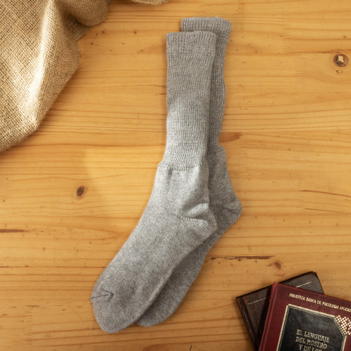 Light Grey Baby Alpaca Blend Socks with Copper Fiber 'Light Grey Comfort'