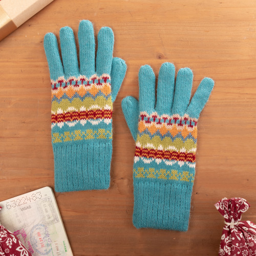 Artisan Crafted Alpaca Wool Patterned Gloves 'Ancash Fantasy'