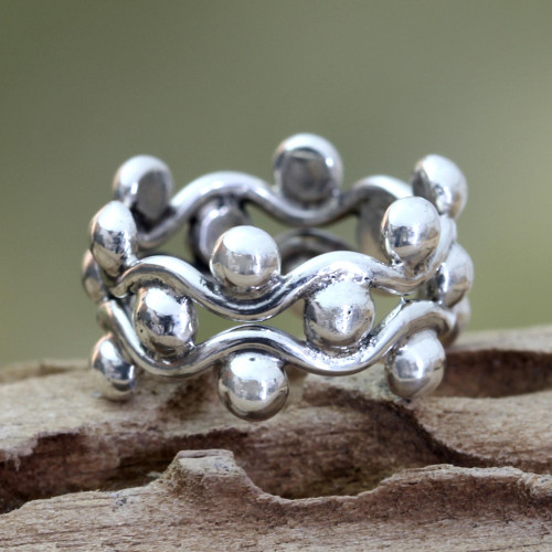 Sterling Silver Band Ring 'Floral Buds'