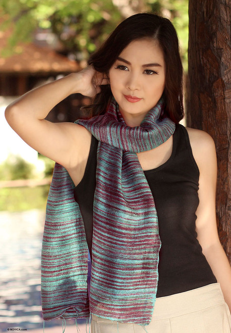 Silk batik scarf 'Mae Nam Khong Valley'