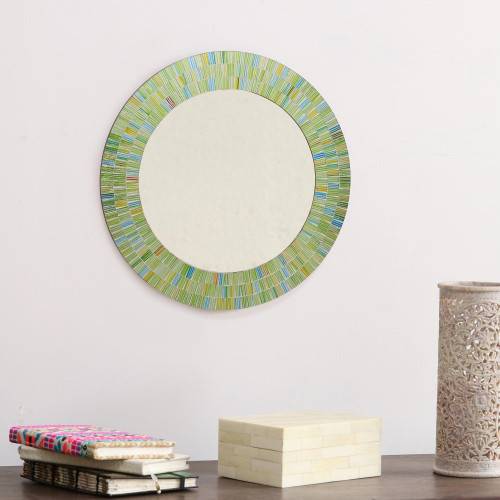 Hand Made Mosaic Wood Glass Mirror 'Aqua Fantasy'