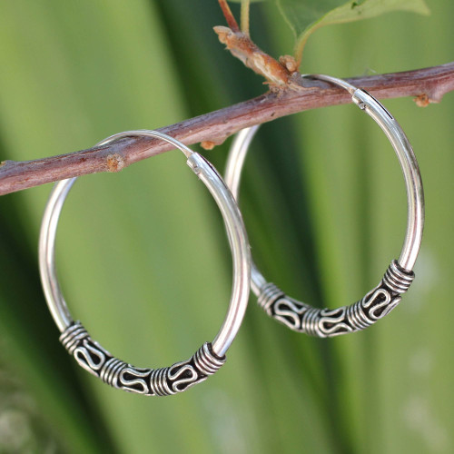 Fair Trade Sterling Silver Hoop Earrings 'Traditional Thai'