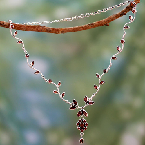 Floral Jewelry Sterling Silver and Garnet Necklace 'Love's Legacy'
