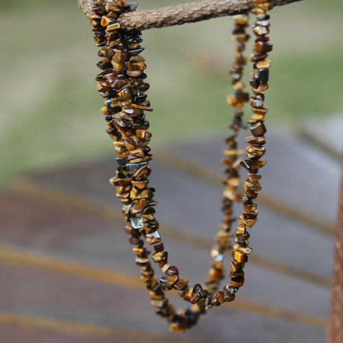 Artisan Crafted Brazilian Tiger's Eye Beaded Long Necklace 'Wonders'