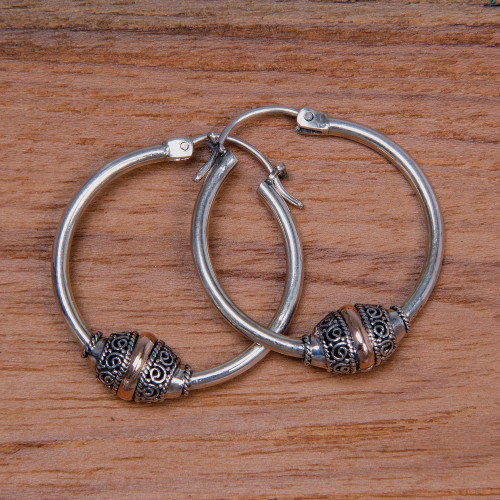 Fair Trade Gold Accent and Sterling Silver Hoop Earrings 'Lotus Seed'