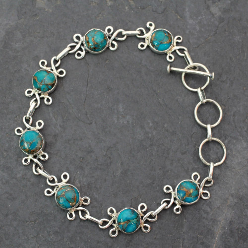 Sterling Silver and Composite Turquoise Bracelet 'Daisy Chain'